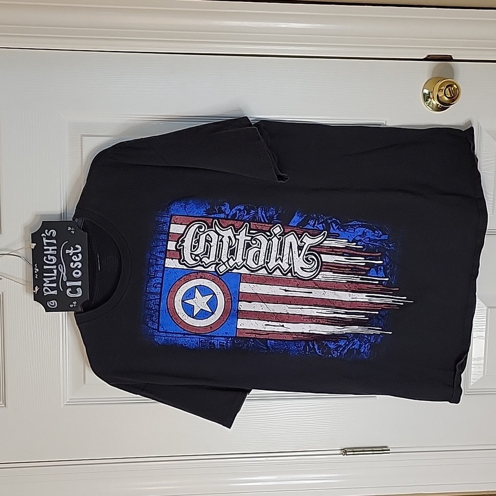 Marvel Captain America XL Graphic T-Shirt Flag Short Sleeve Black